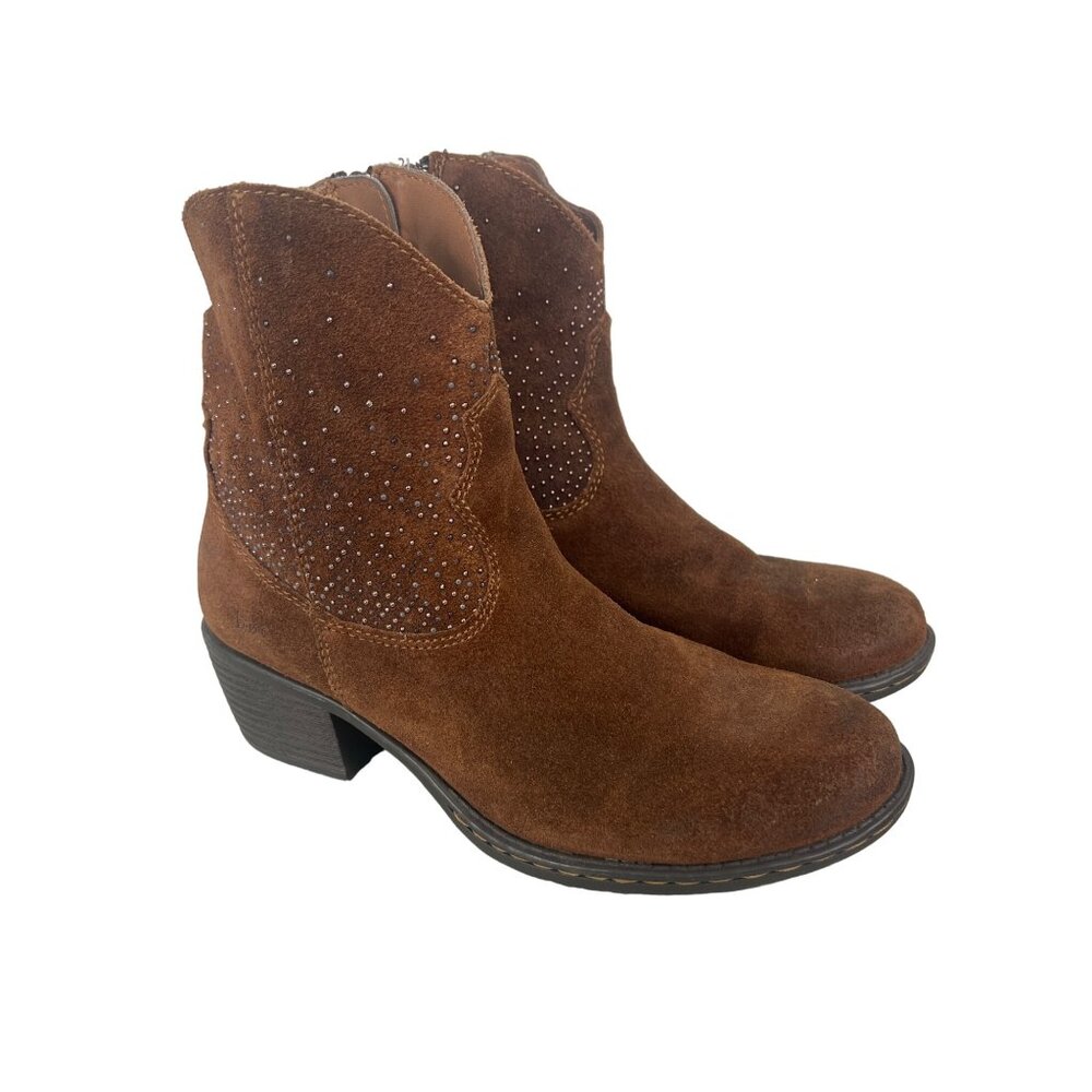 Born Boc Cake 13 Studded Ankle Bootie Womens 7 Brown Suede Leather Ranch Western